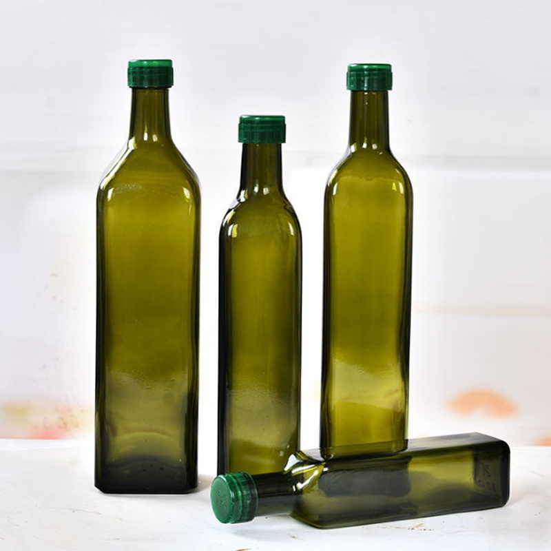 Wholesale olive oil bottle round 250ml square dark green glass sesame oil bottle 500ml brown walnut tea oil bottle