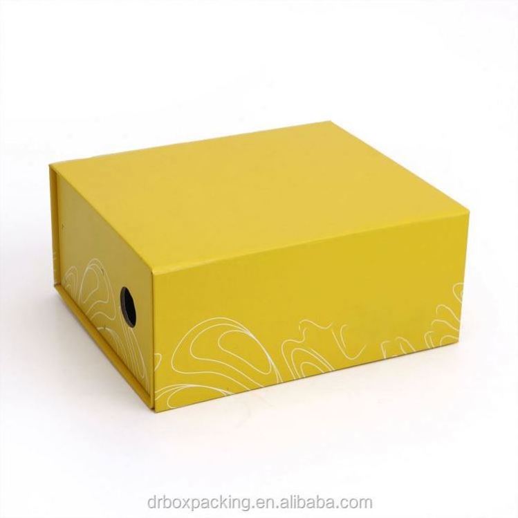 Custom Cardboard Yellow Empty Shoes Packaging Magnetic Gift Box With Ribbon Closures