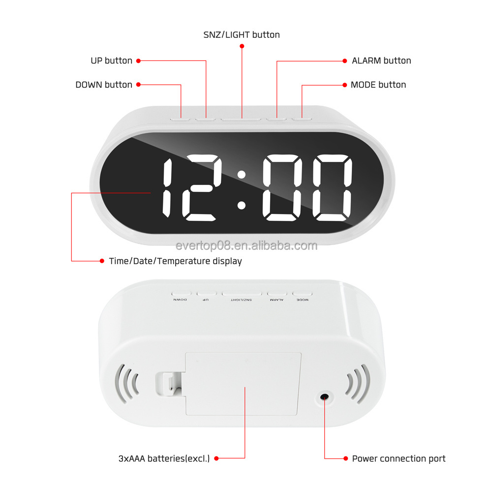 Ellipse Desktop digital LED clock alarm clock with temperature display ET571