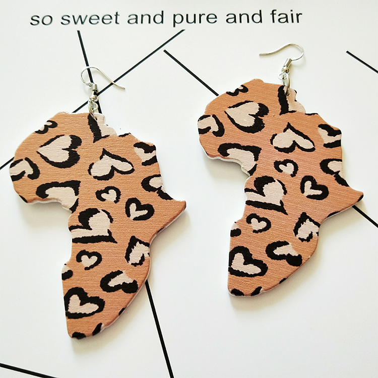 Ethnic Tribal Vintage Drop Jewelry Afro African Print Map Wooden Earrings for Women