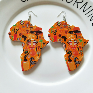 Ethnic Tribal Vintage Drop Jewelry Afro African Print Map Wooden Earrings for Women