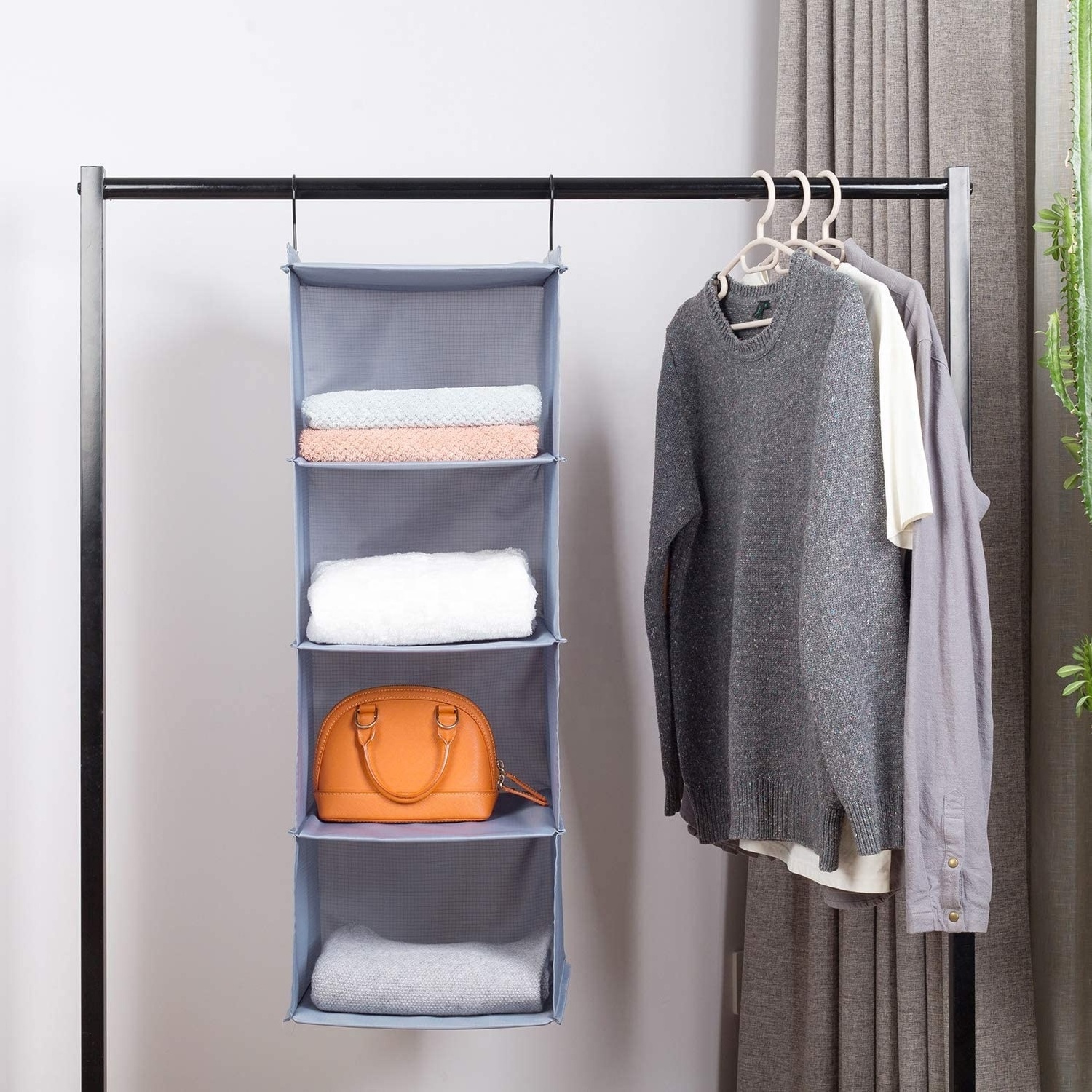 4-shelf Oxford Fabric Collapsible Hanging Closet Shelves Multipurpose Heavy Duty Wardrobe Clothes Organizer