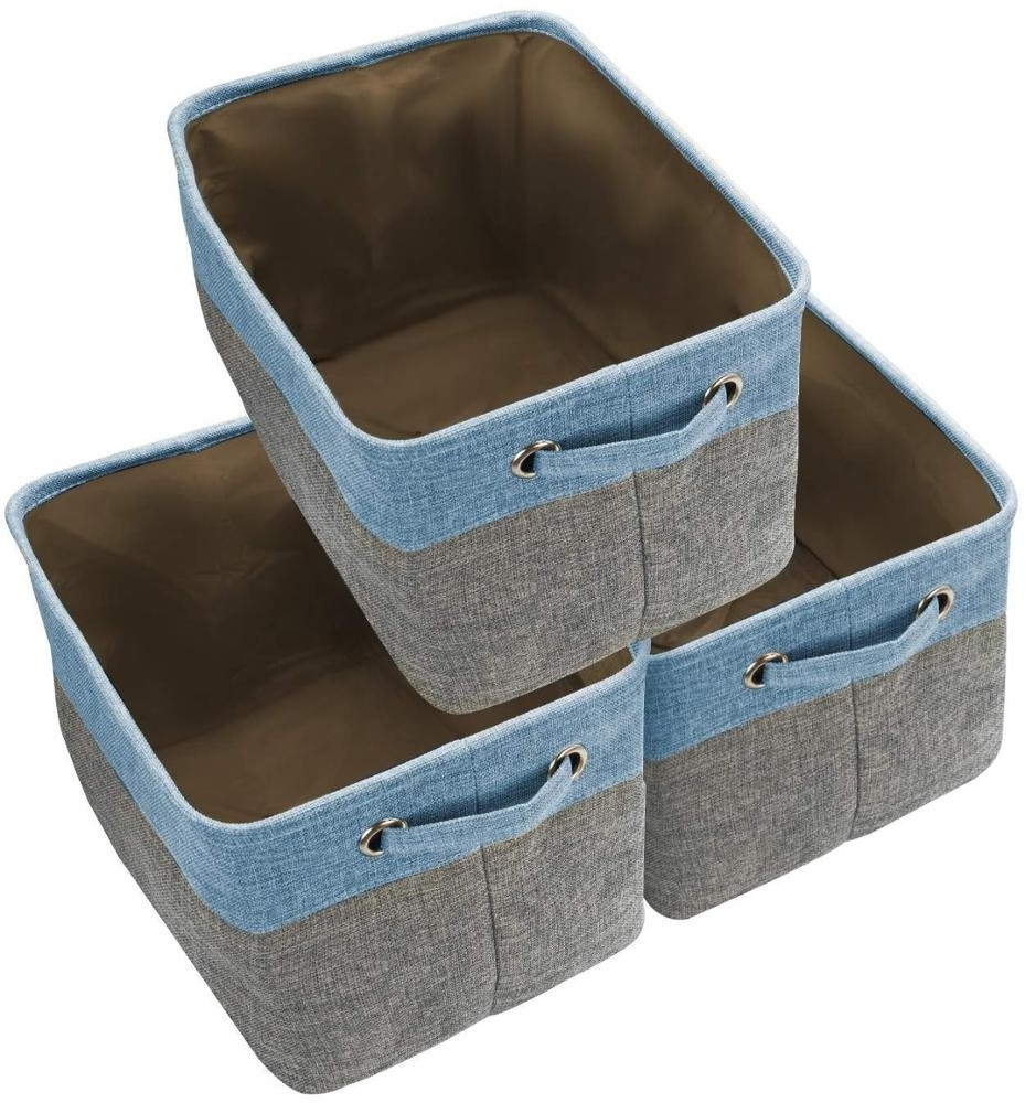 Big Rectangular Fabric Collapsible Organizer Bin Carry Handles Linens, Towels, Toys, Clothes, Kids Room, Nursery