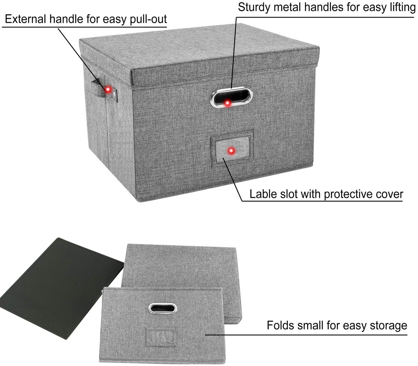 File Organizer Box Office Document Storage with Lid, Collapsible Linen Hanging Filing Organization,Portable Storage with Handle