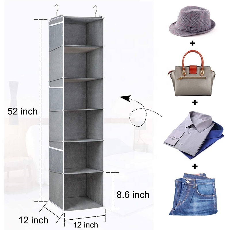 Shelves Hanging Organizer 6-Shelf Collapsible Hanging Closet Organizer with 6 Side Pockets Closet Hanging Shelves