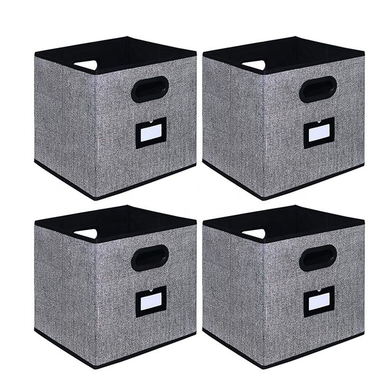 Foldable Fabric File Storage Cubes Organizer Drawers with Dual Handles for Shelves Closet Nursery Organization