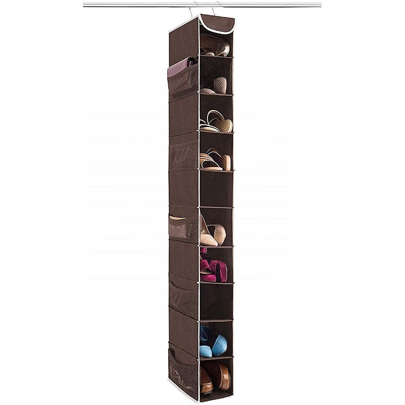 10-Shelf Hanging Closet Shoe Organizer with Side Mesh Pockets, Space Saving Shoe Holder &Storage Great for Shoes Handbags Purses