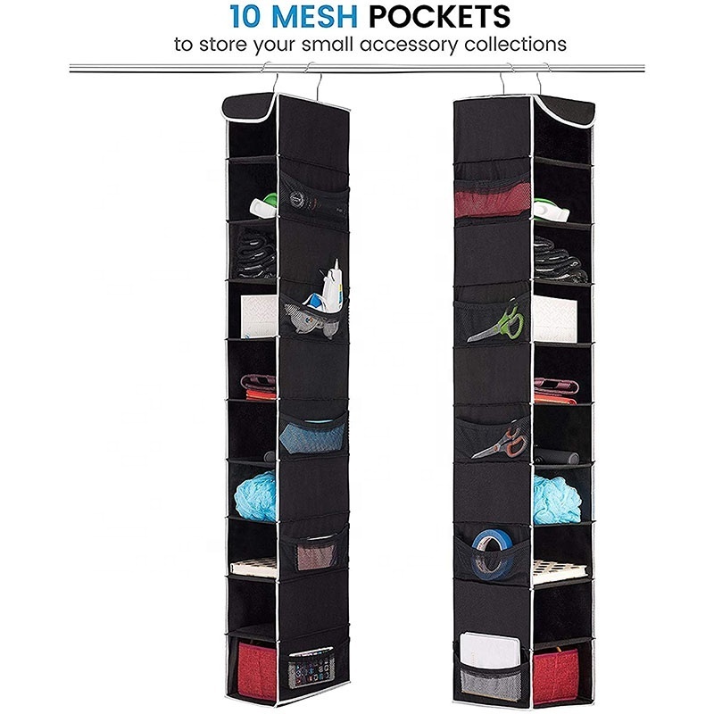 10-Shelf Hanging Closet Shoe Organizer with Side Mesh Pockets, Space Saving Shoe Holder &Storage Great for Shoes Handbags Purses