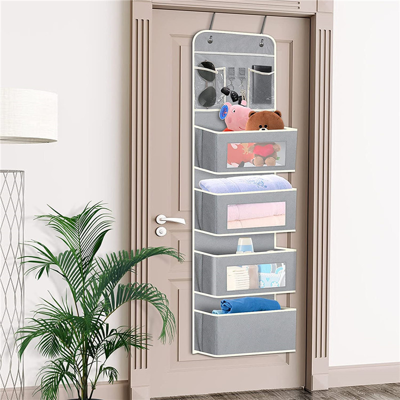 Over Door Organizer Storage for Bedroom Non-Woven Fabric Hanging Organizer Collapsible 4-Shelf Wall Mount Storage for Clothes