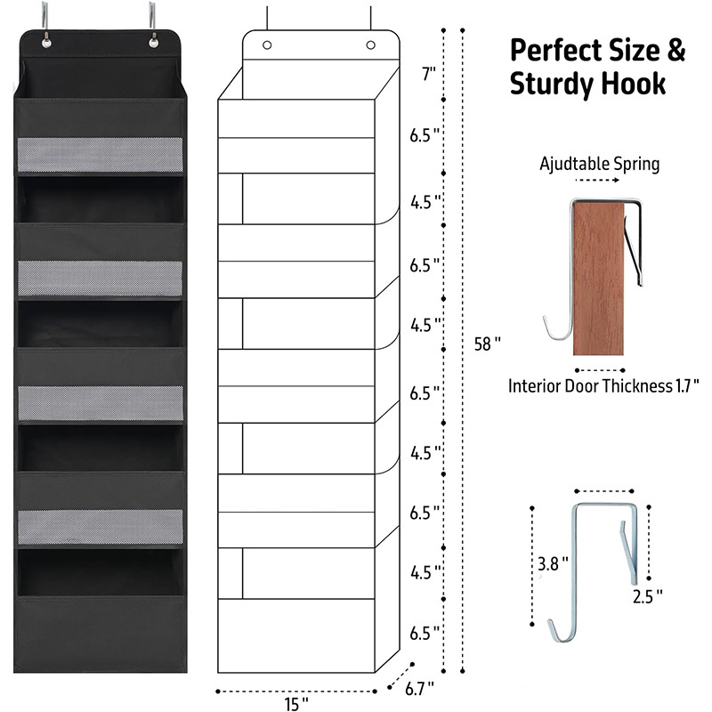 Over The Door Storage Organizer with 5 Large Pockets Collapsible Door Hanging Organizers and Storage for Cosmetics Toys Sundries