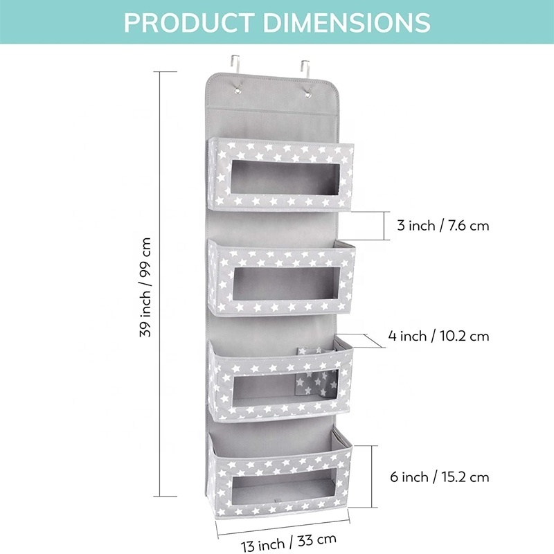 Fabric Star Door Hanging Organizer Collapsible Pace-Saving 4-Pocket Storage Organizer with Clear Window for Closet