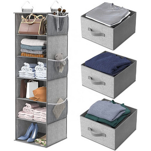 6-Shelf Hanging Closet Organizer, Hanging Shelves for Closet with 3 Divisible Drawers