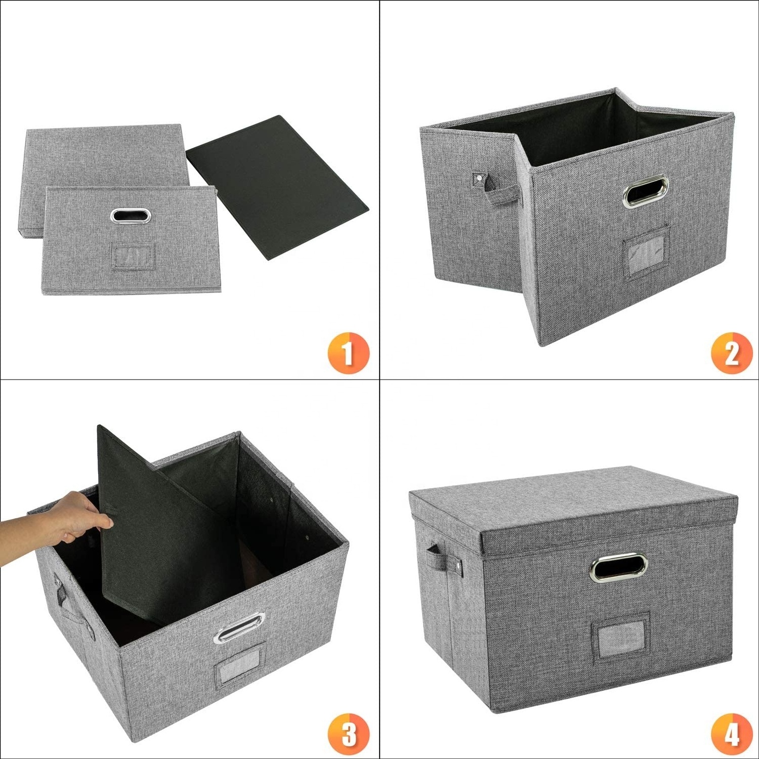 File Organizer Box Office Document Storage with Lid, Collapsible Linen Hanging Filing Organization,Portable Storage with Handle