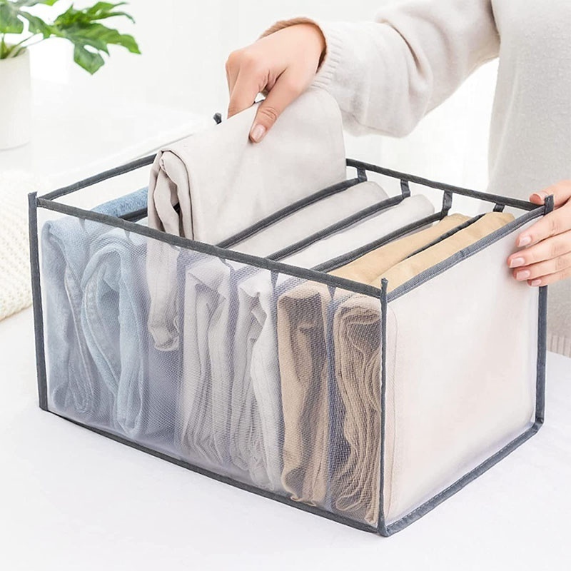 Washable Wardrobe Clothes Organizer 7 Grids, Jeans Compartment Storage Box, Foldable Closet Drawer Organizer