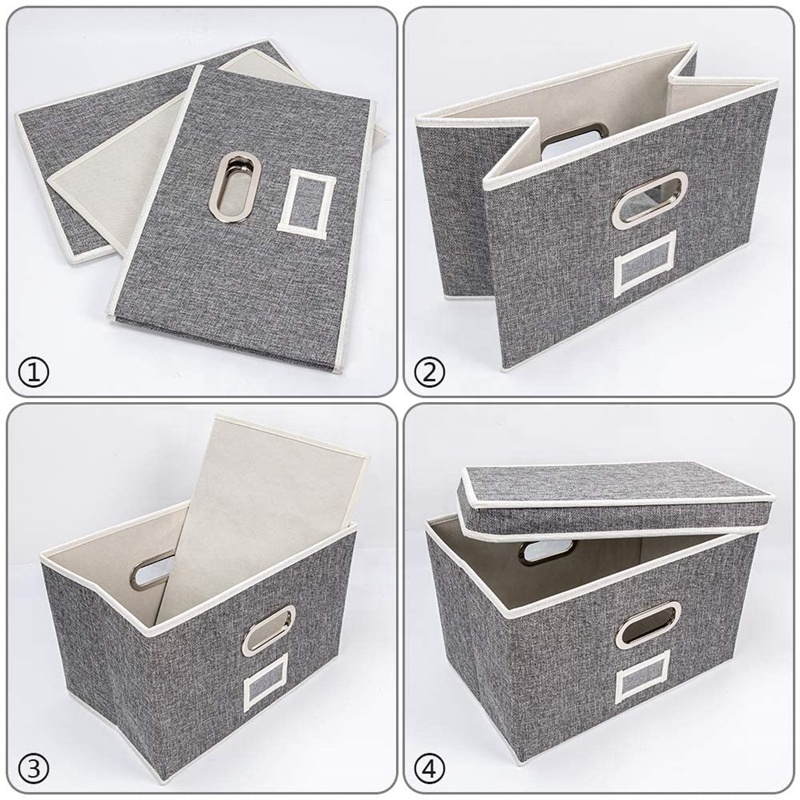 3 Pack Foldable Storage Box Large Closet Storage Bins with Label Holder Linen Fabric Organizers for Clothes with lid