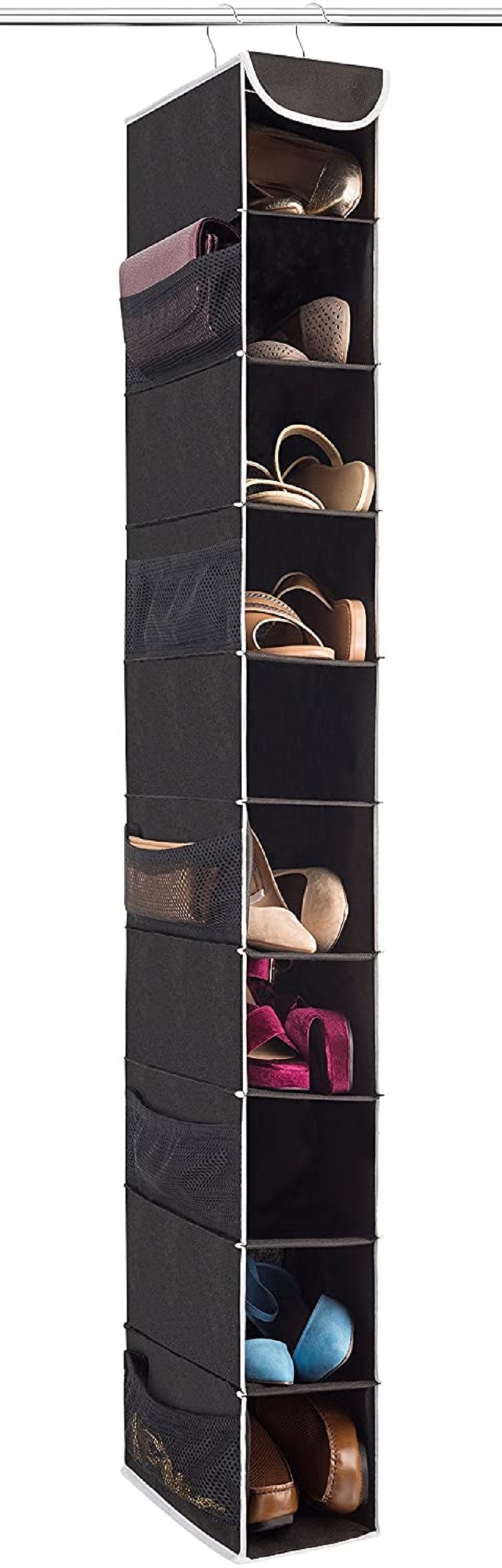 Hanging Closet Shoe Organizer with Side Mesh Pockets, Space Saving Shoe Holder