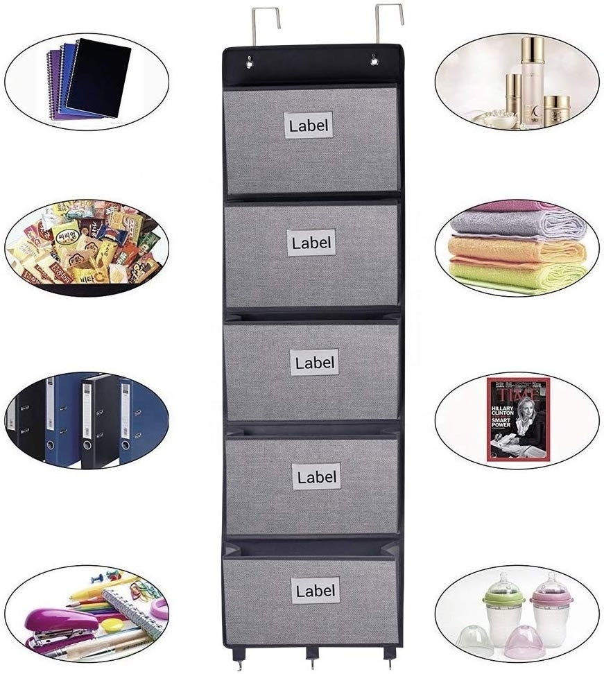 Large 5 Shelves over the door File Hanging Organizer, Foldable Hanging Shelves Fabric door organizer for office, home