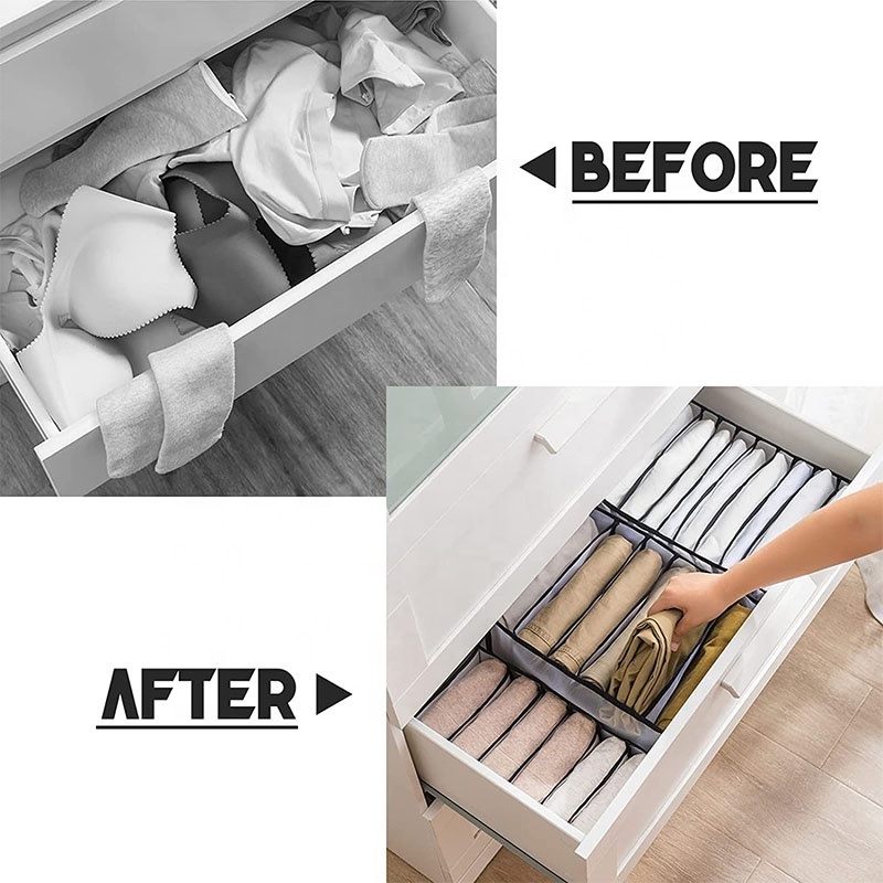 Washable Wardrobe Clothes Organizer 7 Grids, Jeans Compartment Storage Box, Foldable Closet Drawer Organizer