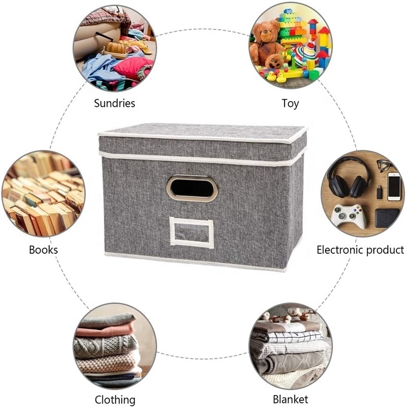 3 Pack Foldable Storage Box Large Closet Storage Bins with Label Holder Linen Fabric Organizers for Clothes with lid