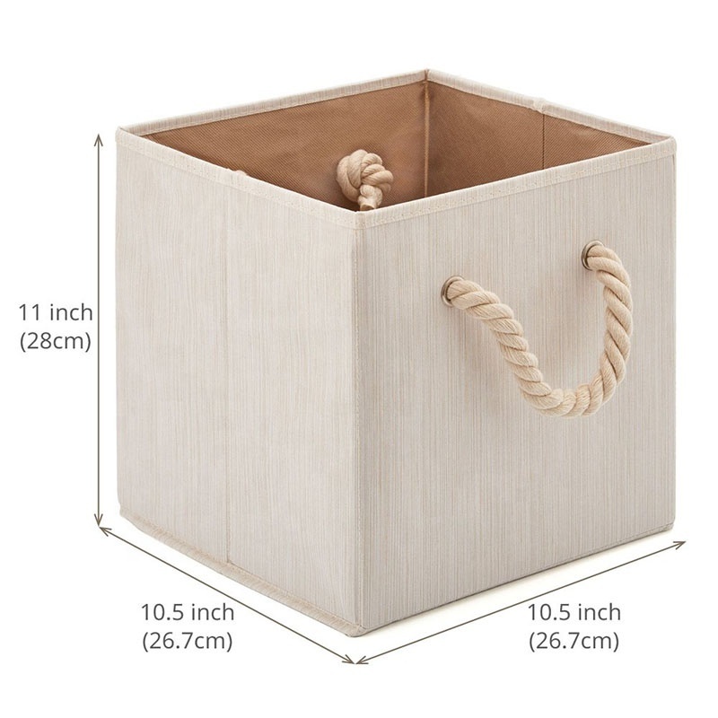 Fabric Storage Bins for Cube Organizer with Cotton Rope Handles, Collapsible Basket Box Foldable Bamboo for Home 10.5x10.5x11''