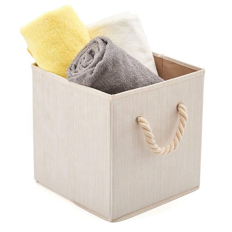 Fabric Storage Bins for Cube Organizer with Cotton Rope Handles, Collapsible Basket Box Foldable Bamboo for Home 10.5x10.5x11''