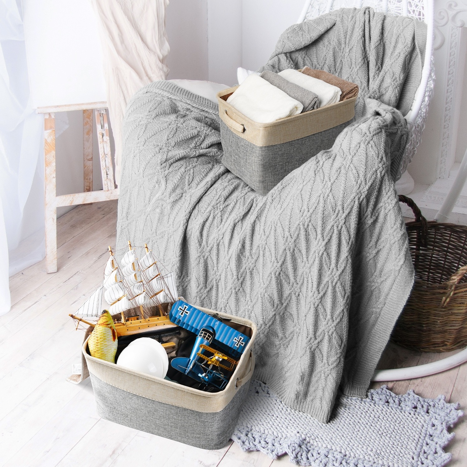 Storage Basket  Fabric Storage Organizer Cube, Closet Bins with Handle, Home and Office Box Organizer