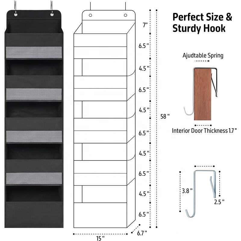 Over Door Organizer, Wall Mount Hanging Organizer Storage with 5 Large Capacity Pockets, Closet Bathroom Nursery Bedroom Dorm, T