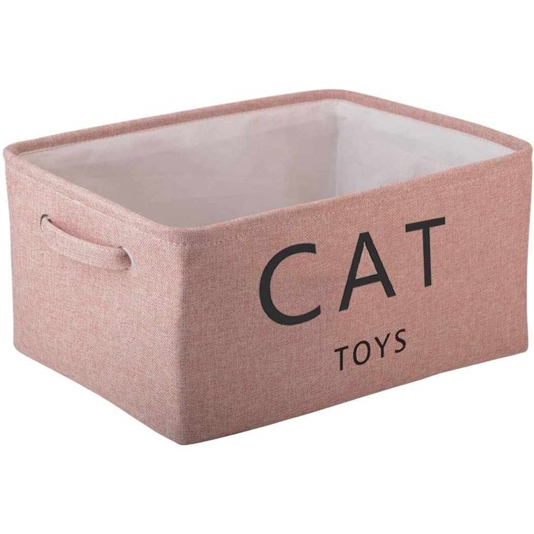 Canvas Pet Toy and Accessory Storage Bin with Handles, Organizer Storage Basket for Pet Toys, Blankets, Leashes Cat & Dog Toys