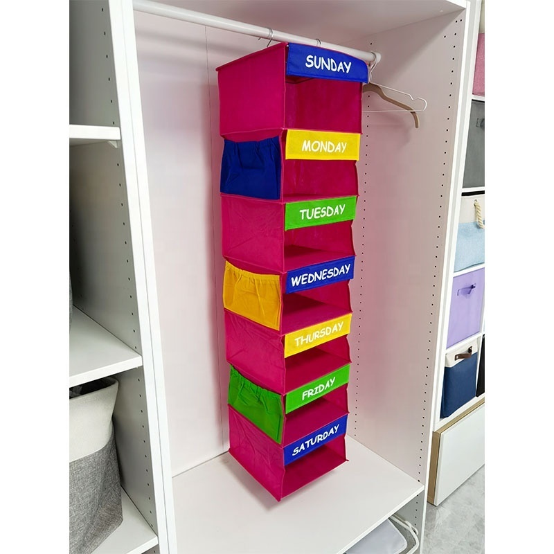 Daily Activity Kids Closet Organizer Closet Hanging Organizer 7-Grid Days of The Week Clothing Organizer for kids