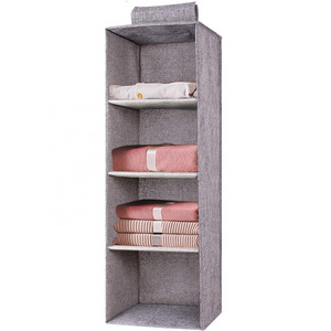 Wardrobe Hanging Closet Organizer,Foldable Closet Hanging Shelves,Cotton Linen Collapsible Storage Shelves for Clothes