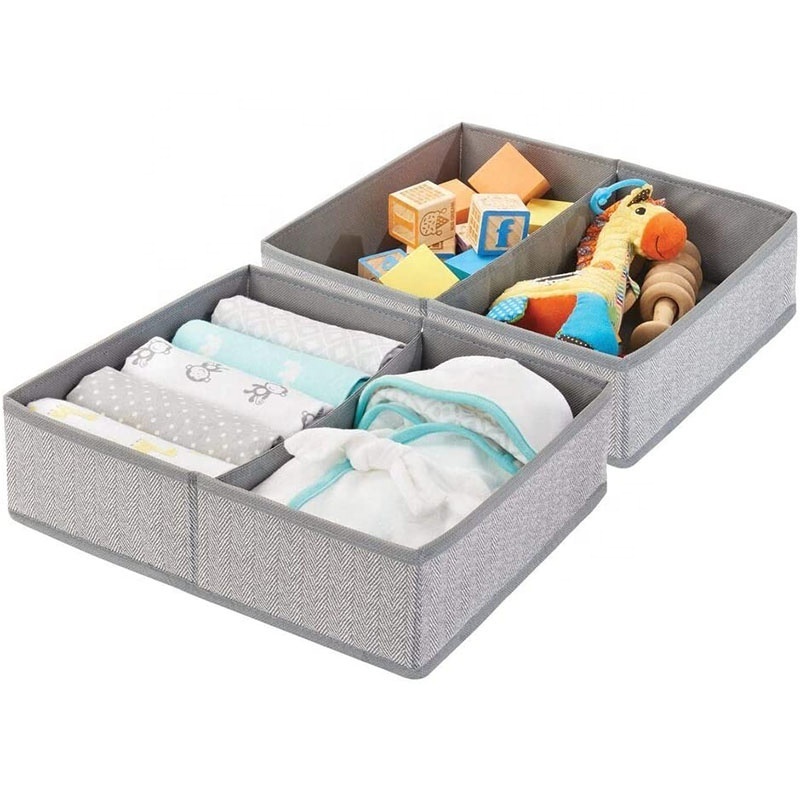 Soft Fabric Dresser Drawer and Closet Storage Organizer Bin for Child/Kids Room, Nursery, Playroom - Divided 2 Section Tray