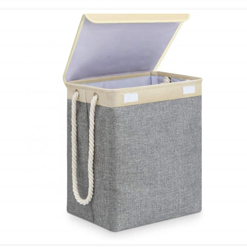 Large Linen Foldable Home Organizer Detachable Brackets Dirty Clothes Laundry Hamper with lid and Cotton Rope for Clothes