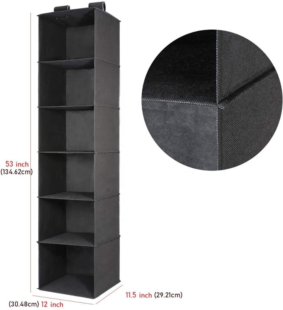 6 Shelf Hanging Organizer, Foldable Closet Shelves,Fabric Storage Bins for bedroom,dorm,home