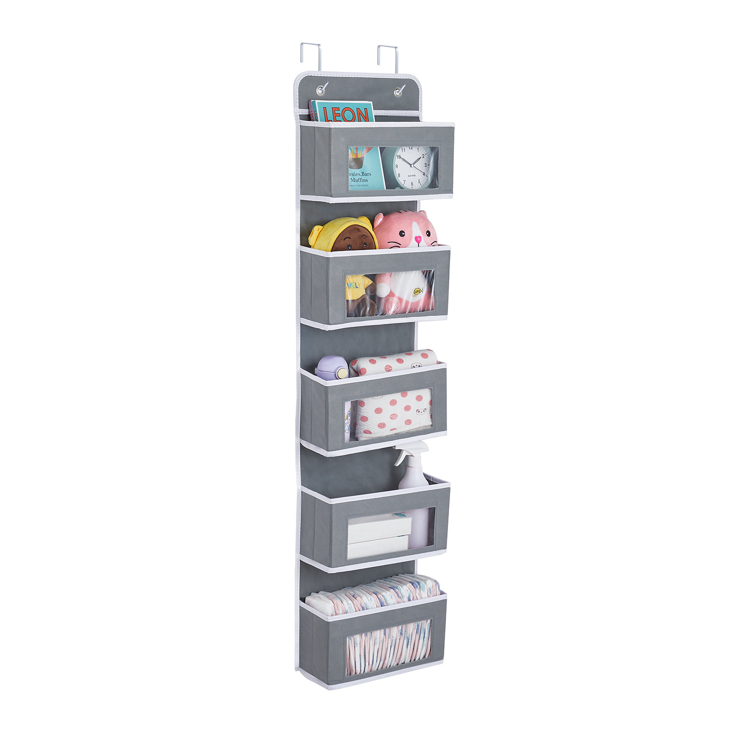 Over the Door 5 Pockets Hanging Organizer with Clear Window for Living Room,Bedroom,Home,Dorm