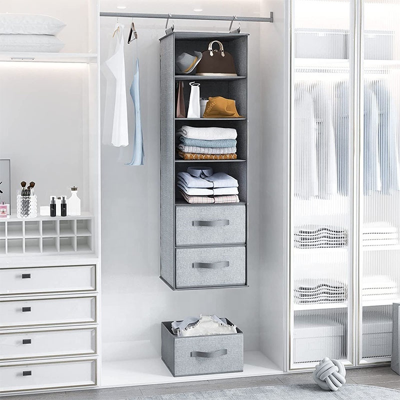 6-Shelf Hanging Closet Organizer, Hanging Shelves for Closet with 3 Divisible Drawers