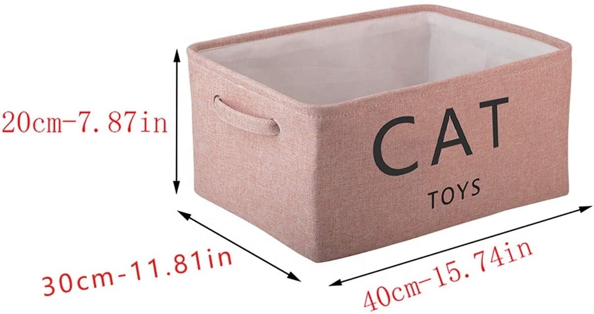 Canvas Pet Toy and Accessory Storage Bin with Handles, Organizer Storage Basket for Pet Toys, Blankets, Leashes Cat & Dog Toys