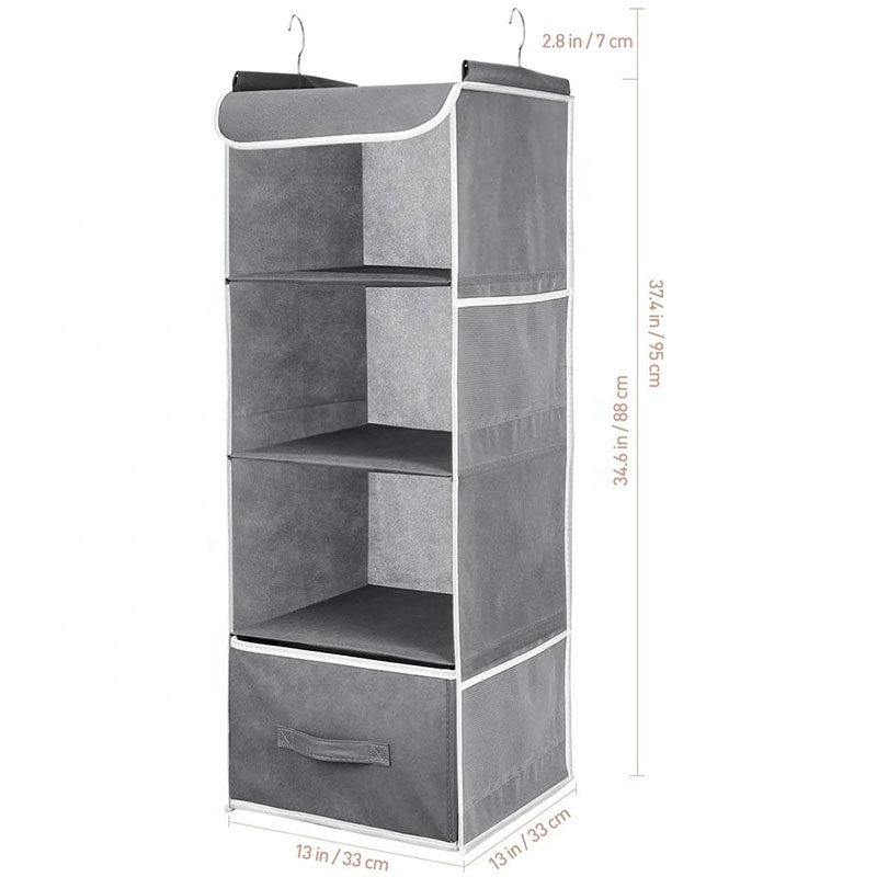 Closet Organizer 4 Shelves Hanging Bag  With 1 Foldable Cloth Storage Hanging Bag with 2 Side Pockets