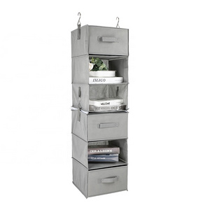 6-Shelf Hanging Closet Organizer, Hanging Storage Organizer with 3 Removable Drawers & Side Pockets, Hanging Shelves for Closet