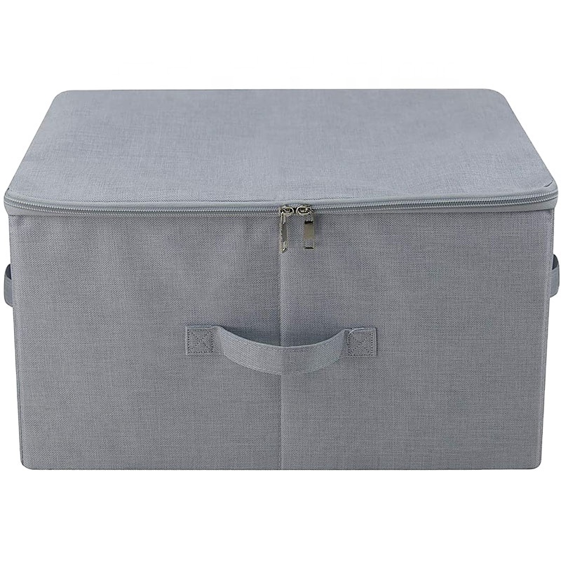 Storage Bins with Zipper Lid Storage Boxes with Handles PP Plastic Board Foldable Lidded Cotton Linen Fabric Home Cubes Baskets