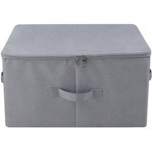 Storage Bins with Zipper Lid Storage Boxes with Handles PP Plastic Board Foldable Lidded Cotton Linen Fabric Home Cubes Baskets