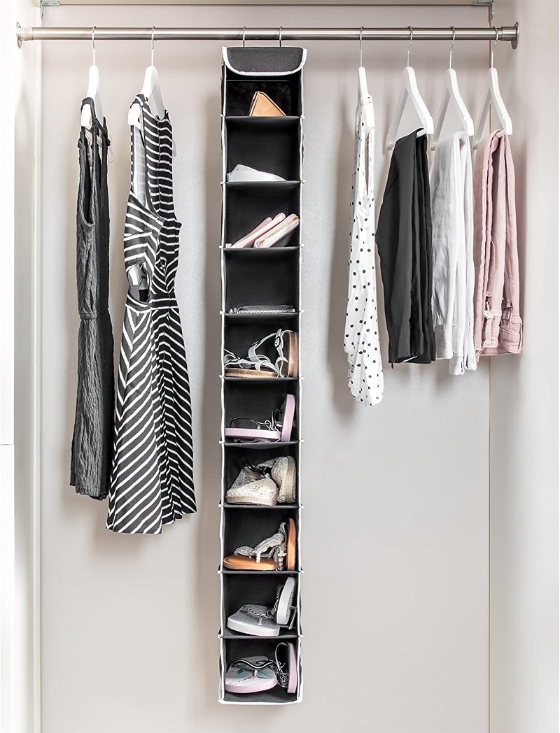 Hanging Closet Shoe Organizer with Side Mesh Pockets, Space Saving Shoe Holder