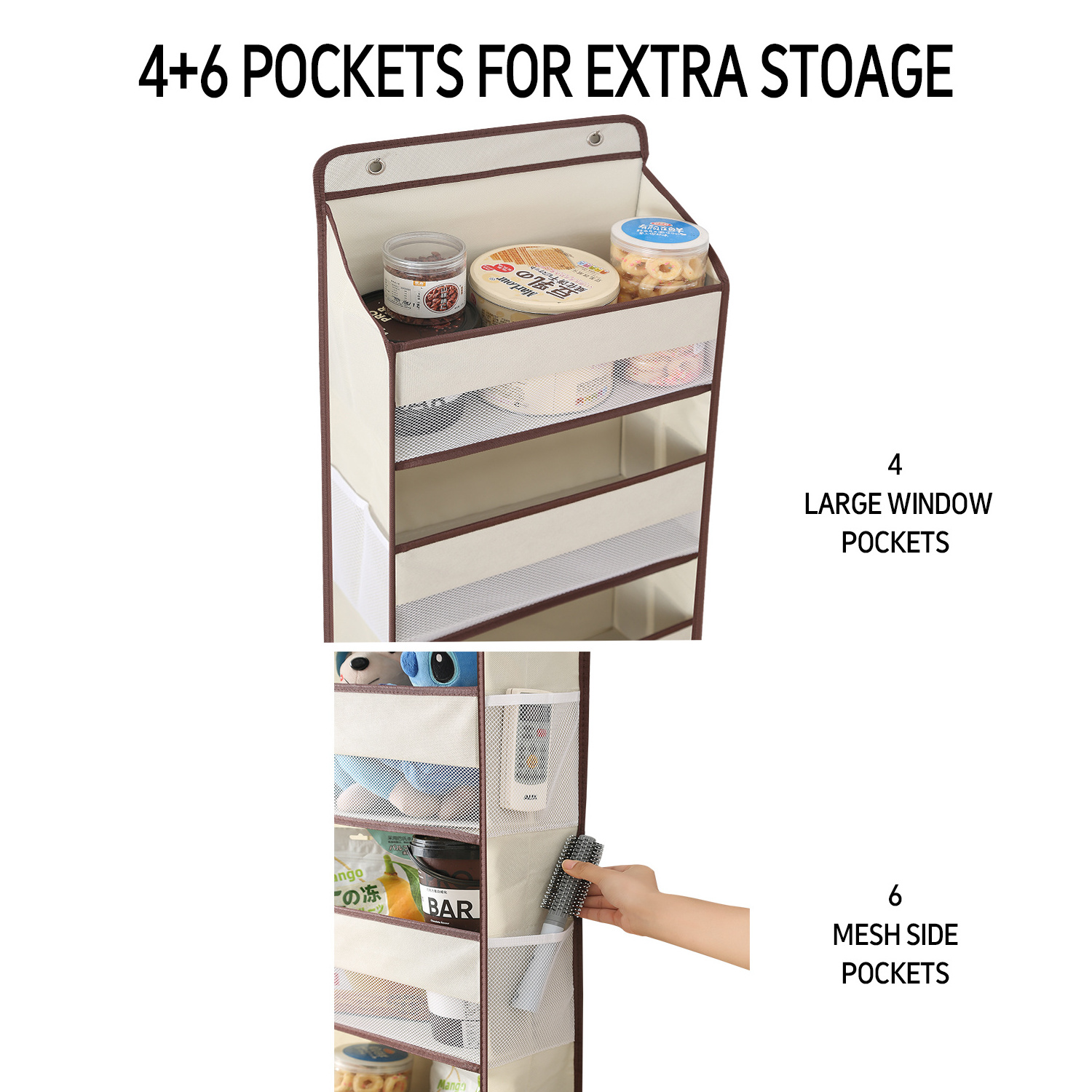 Hot Sale Over The Door Hanging Organizer Storage with 5 Large Pockets Wall Hanging Storage Organizer with Clear Window