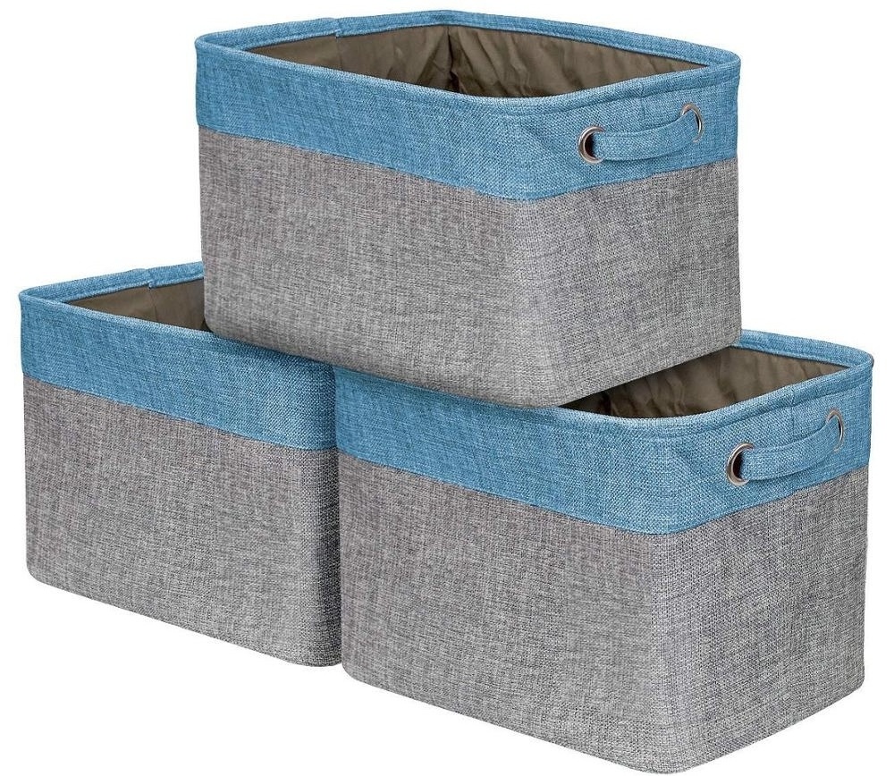 Big Rectangular Fabric Collapsible Organizer Bin Carry Handles Linens, Towels, Toys, Clothes, Kids Room, Nursery