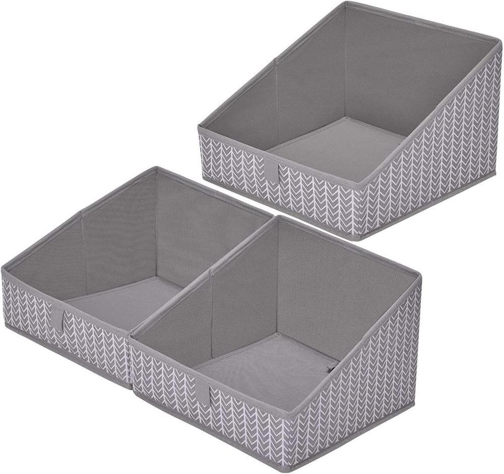 Open Storage Box, Trapezoid Storage Basket, Closet Shelf Storage Bins, Gray/White