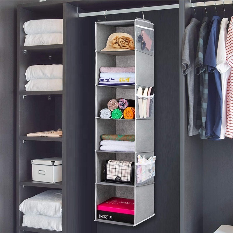 Shelves Hanging Organizer 6-Shelf Collapsible Hanging Closet Organizer with 6 Side Pockets Closet Hanging Shelves