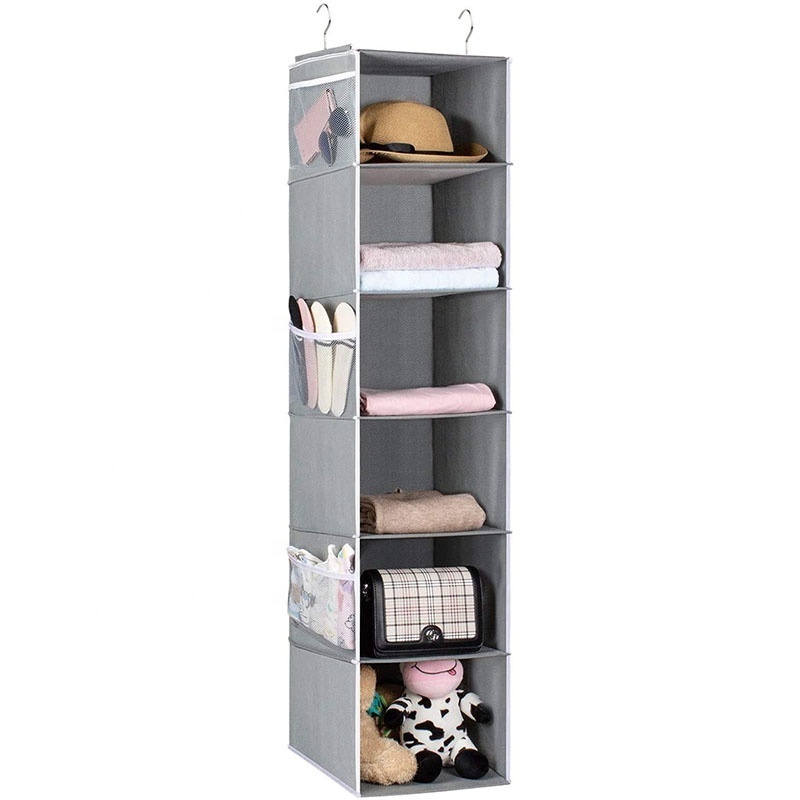 Shelves Hanging Organizer 6-Shelf Collapsible Hanging Closet Organizer with 6 Side Pockets Closet Hanging Shelves