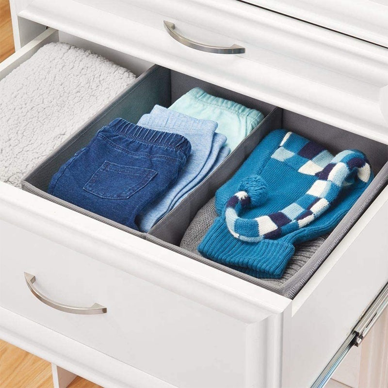 Soft Fabric Dresser Drawer and Closet Storage Organizer Bin for Child/Kids Room, Nursery, Playroom - Divided 2 Section Tray