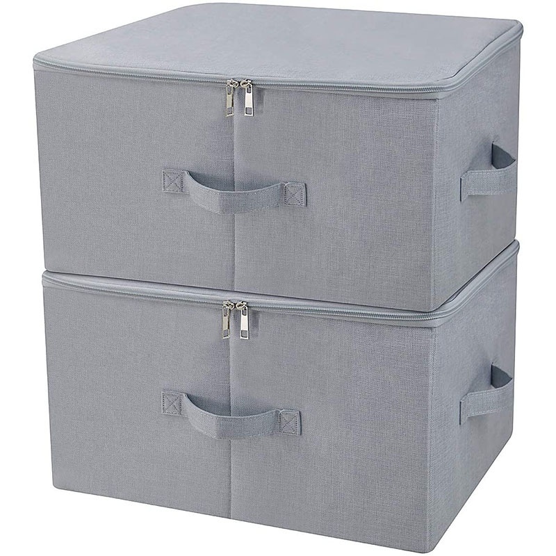 Storage Bins with Zipper Lid Storage Boxes with Handles PP Plastic Board Foldable Lidded Cotton Linen Fabric Home Cubes Baskets