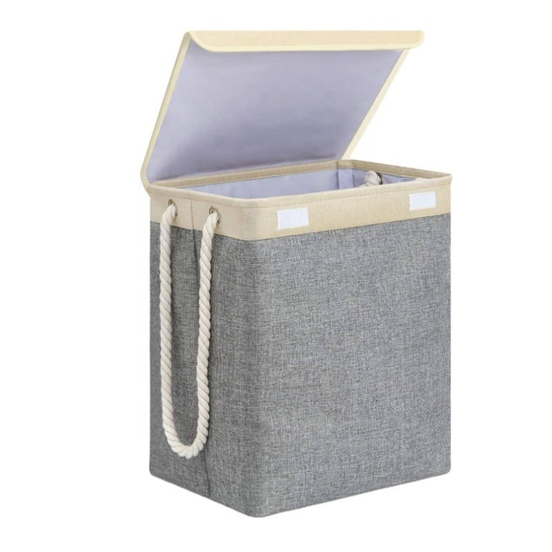 Large Linen Foldable Home Organizer Detachable Brackets Dirty Clothes Laundry Hamper with lid and Cotton Rope for Clothes