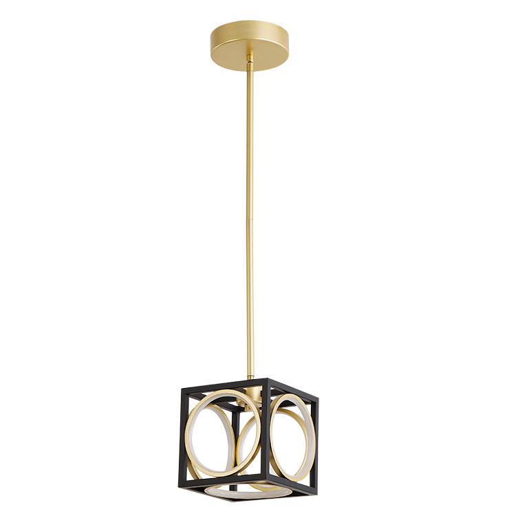 antique brass chandelier Lights Metal Cube Ceiling Lighting with Flower Hollow Out Design Geometric Pendant Lamps Cubic Home Dec